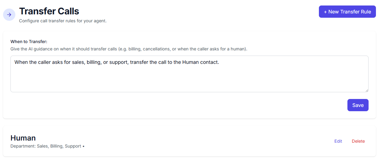 AI Receptionist Call Transfer Prompt